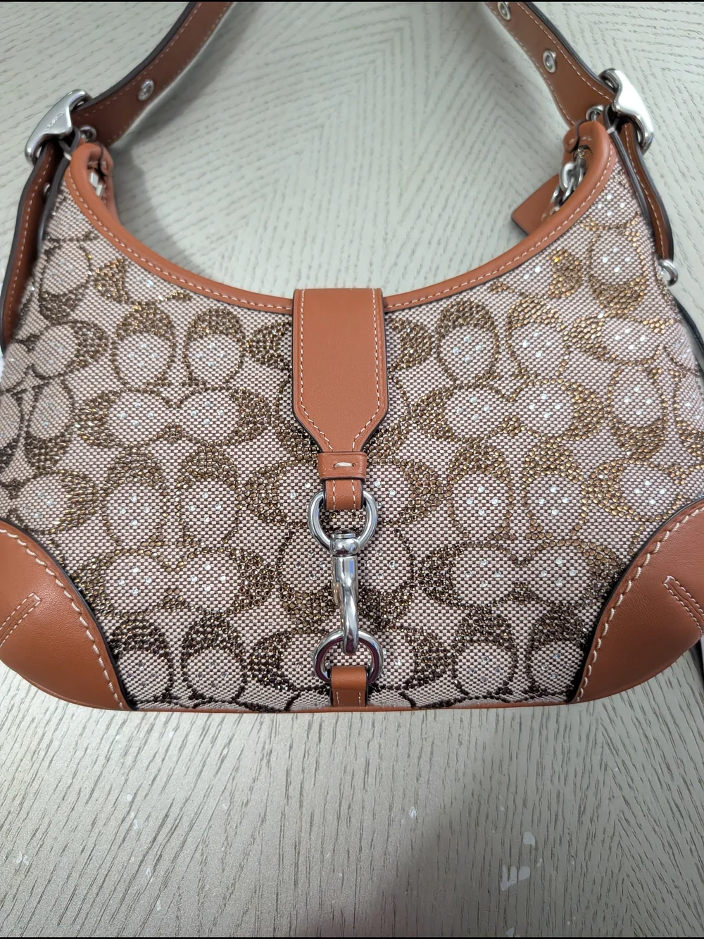 Coach Hamptons Hobo Bag In Crystal Signature Jacquard
